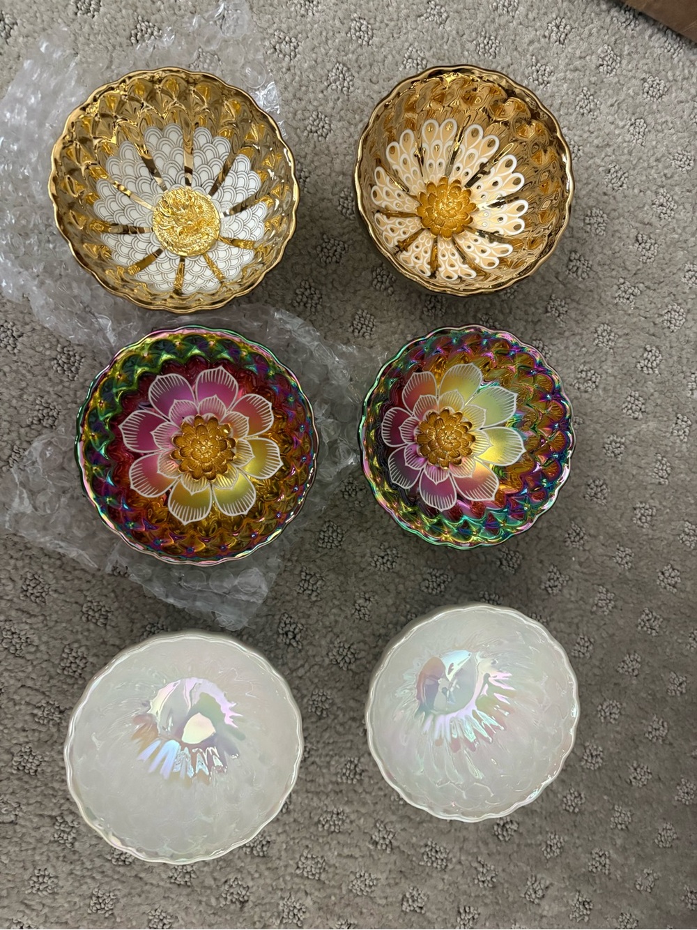 Handmade Iridescent Tea Floral Bowls - Set of 6